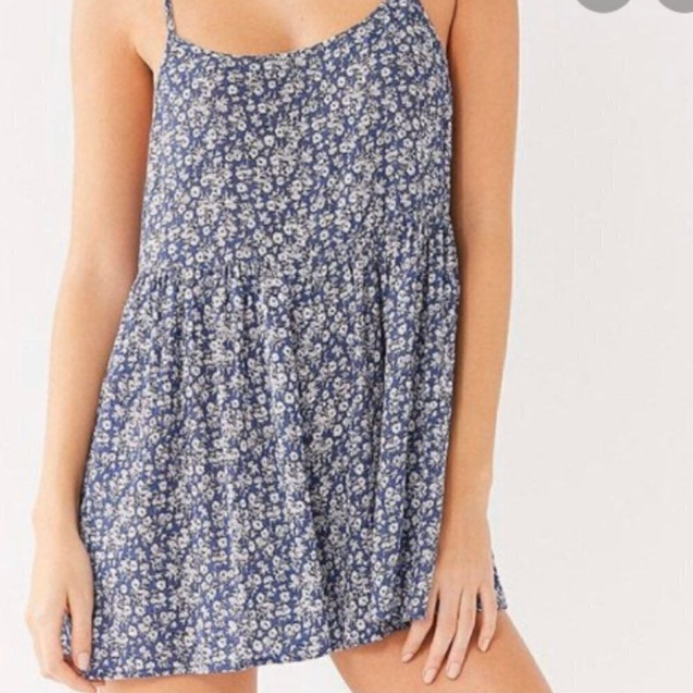 Urban Outfitters Floral Blue Romper Tank Top Adjustable Straps